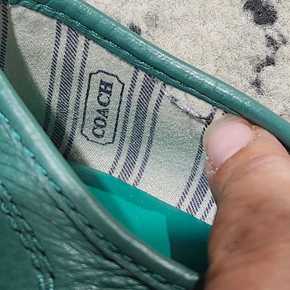 Coach 90s Mika Green Leather Suede Embossed Logo Low Top Sneaker Women 9 Cap Toe - Picture 11 of 16